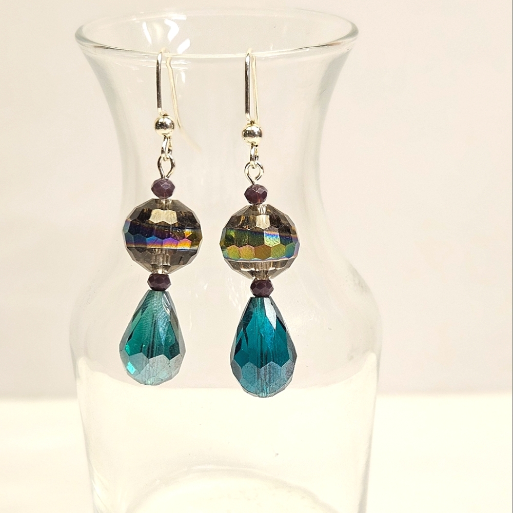 Handmade Beaded Faceted Glass Earrings